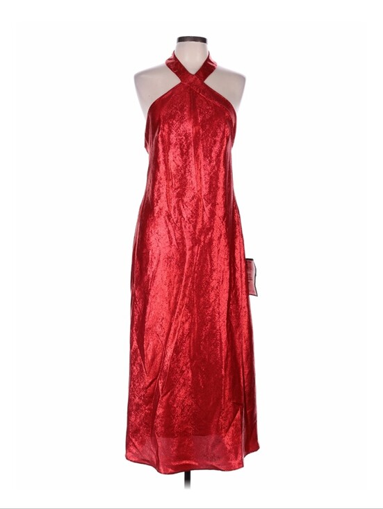 Adrianna Papell Dresses & Skirts - Adrianna Papell Red Crinkle Metallic Halter Dress Size 12